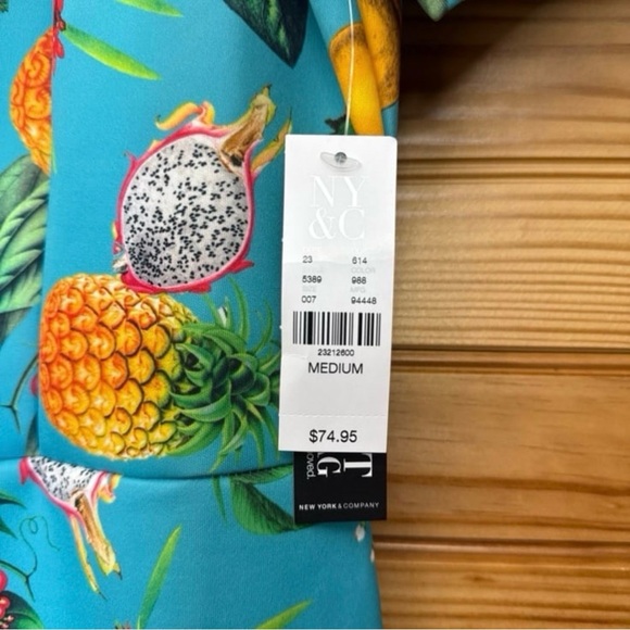 New York & company Scuba Midi Dress Pinup Turquoise Novelty Fruit Print medium - Picture 2 of 7